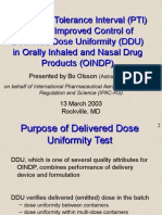 Parametric Tolerance Interval (PTI) Test For Improved Control of Delivered Dose Uniformity (DDU) in Orally Inhaled and Nasal Drug Products (OINDP)