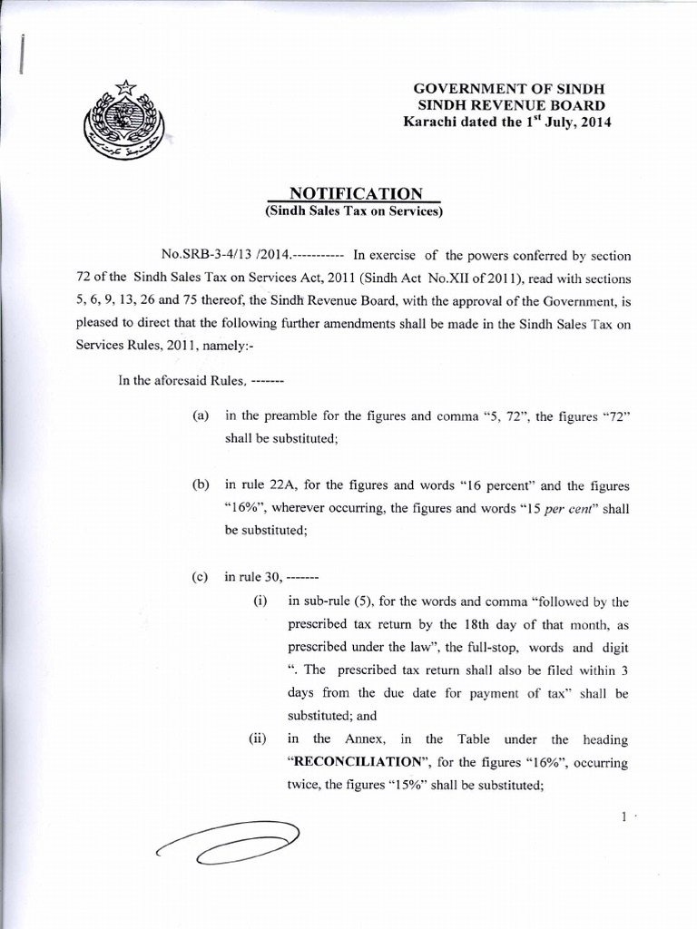 Amendments in The Sindh Sales Tax On Services Rules 2011 Download
