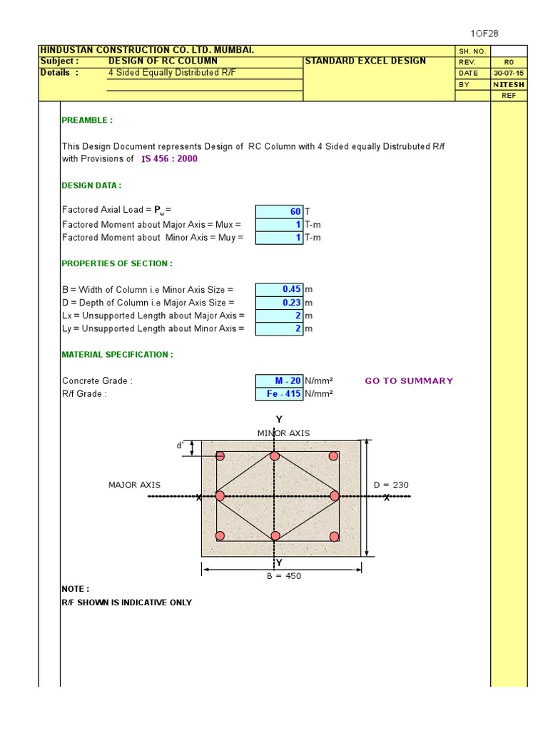 RC Column Design with Excel Standards | PDF