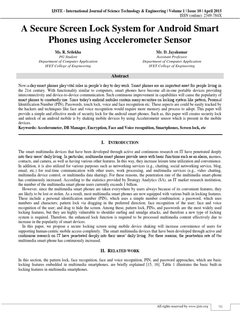 Android Screen Lock via Accelerometer | PDF | Accelerometer | Smartphone