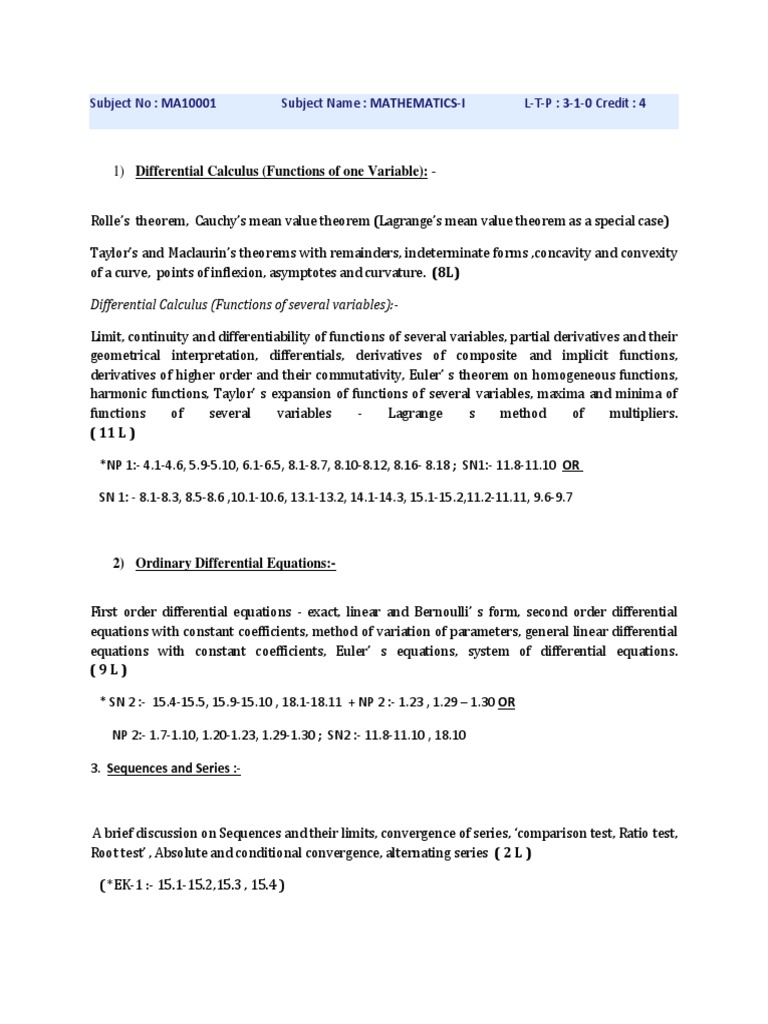 Mathematics-I Course Overview | PDF