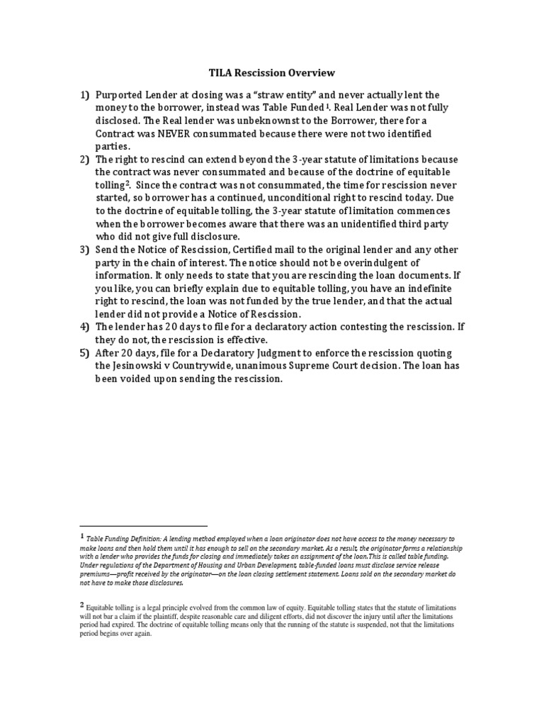 TILA Rescission Rights Explained | PDF | Equity (Law) | Loans