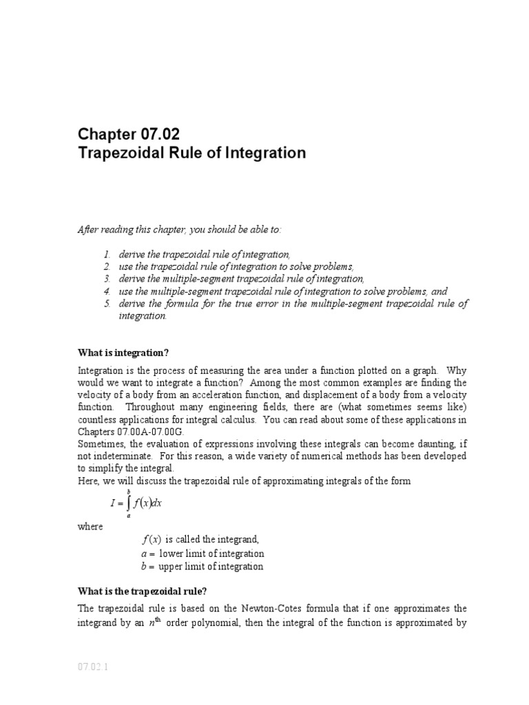 Math (Trapezoidal Rule For Area Calculation) | PDF | Integral | Calculus