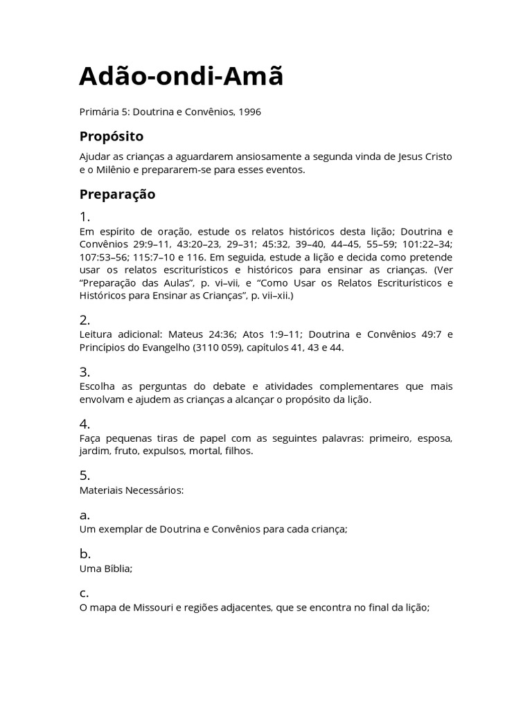 Primária 5 - Doutrina e Convênios Adão-ondi-Amã PDF | PDF | Joseph ...