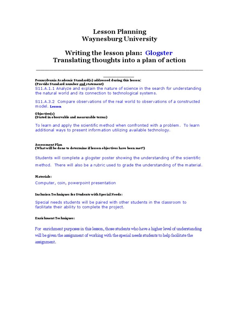 Lesson Plan: Scientific Method with Glogster | PDF | Experiment ...