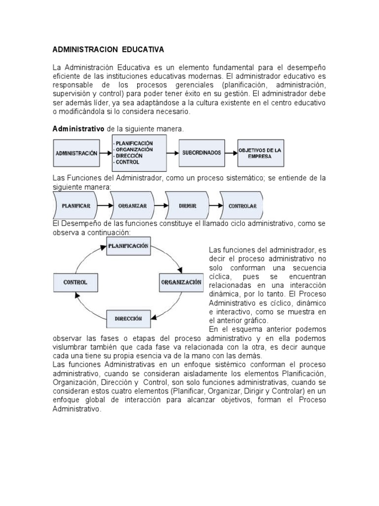 Funciones de la Administración Educativa | PDF | Planificación | Toma ...