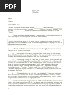 Sample Producer Contract (Royalty-Bearing Work for Hire)