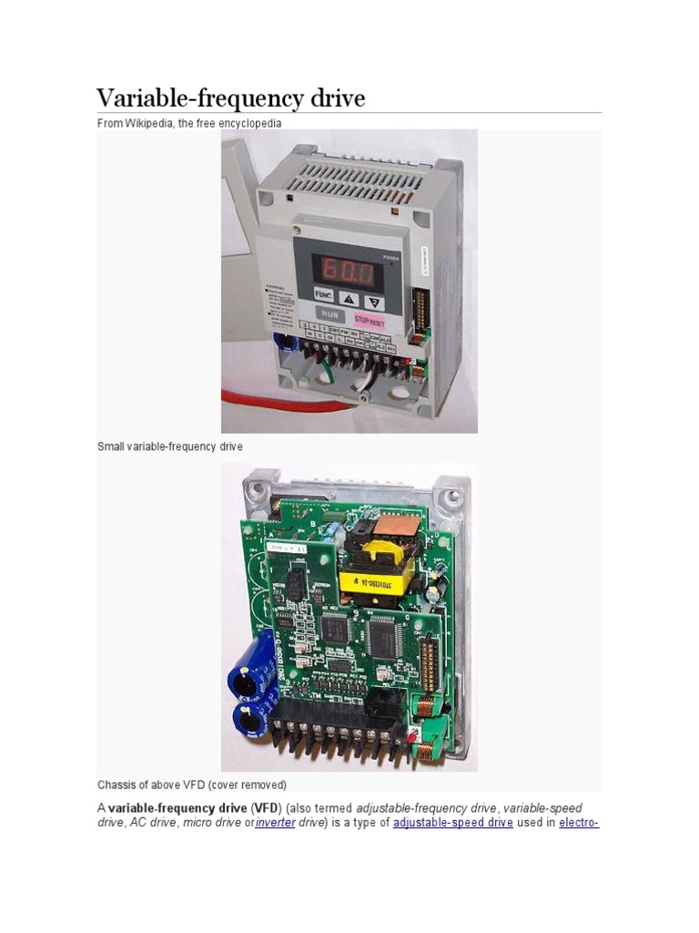Variablefrequency drive From Wikipedia, the free encyclopedia