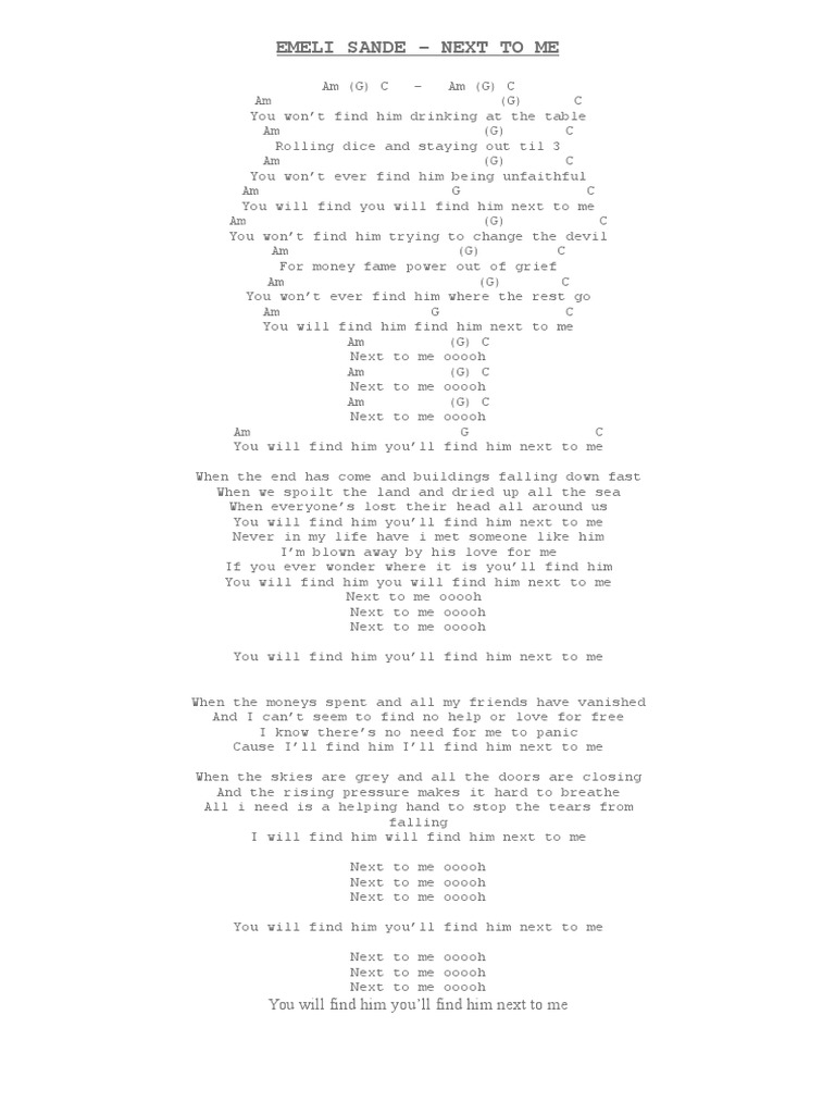 Emeli Sande Next To Me PDF Art