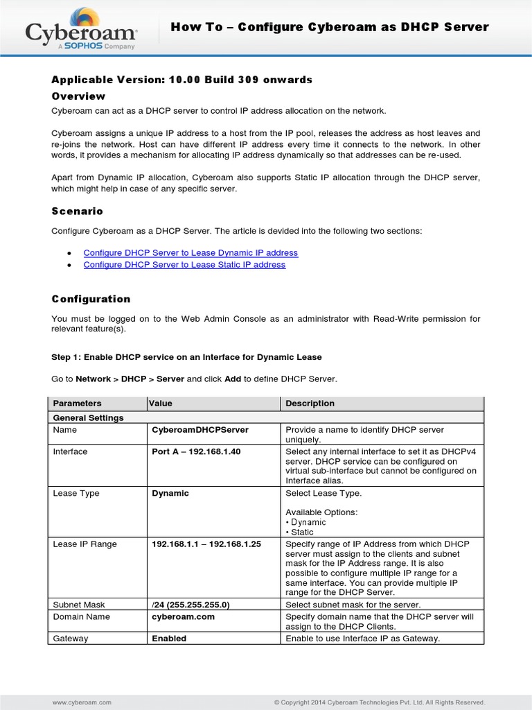 Configure Cyberoam as DHCP Server | PDF | Ip Address | Domain Name System