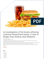 An Investigation of The Factors Affecting Customer Based Brand Equity: A Case of Burger King, Subang