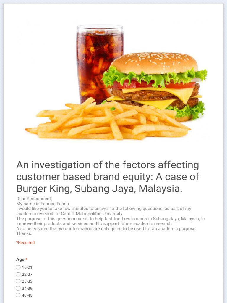 An Investigation Of The Factors Affecting Customer Based Brand Equity A Case Of Burger King Subang Pdf Brand Marketing
