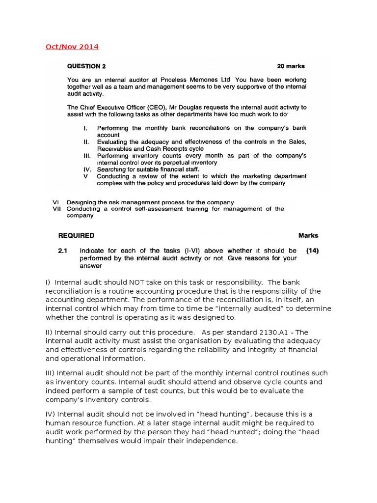 Exam Questions Answers Aui2601 Internal Audit Internal Control