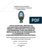 Aplicacion del metodo de valoracion contingente en la ciudad de La Paz