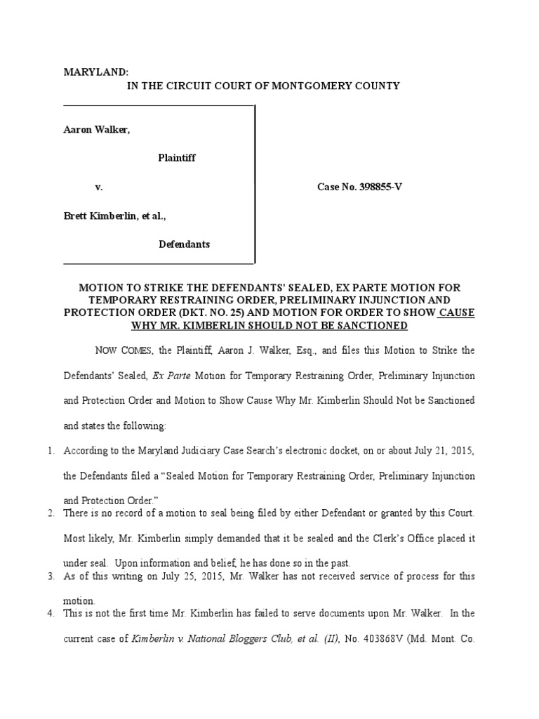 Motion to Strike Defendants' Sealed Motion | PDF | Restraining Order ...