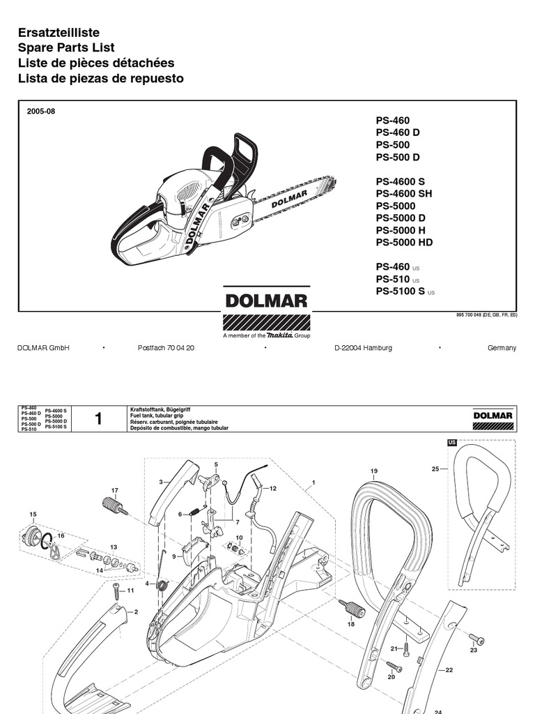 DOLMAR Parts Manual for Chainsaw Models PS460 PS460 D PS500 PS500