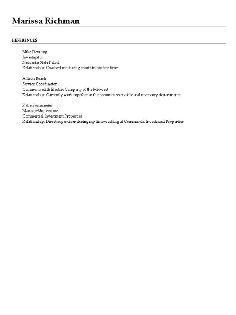 Professional References List | PDF