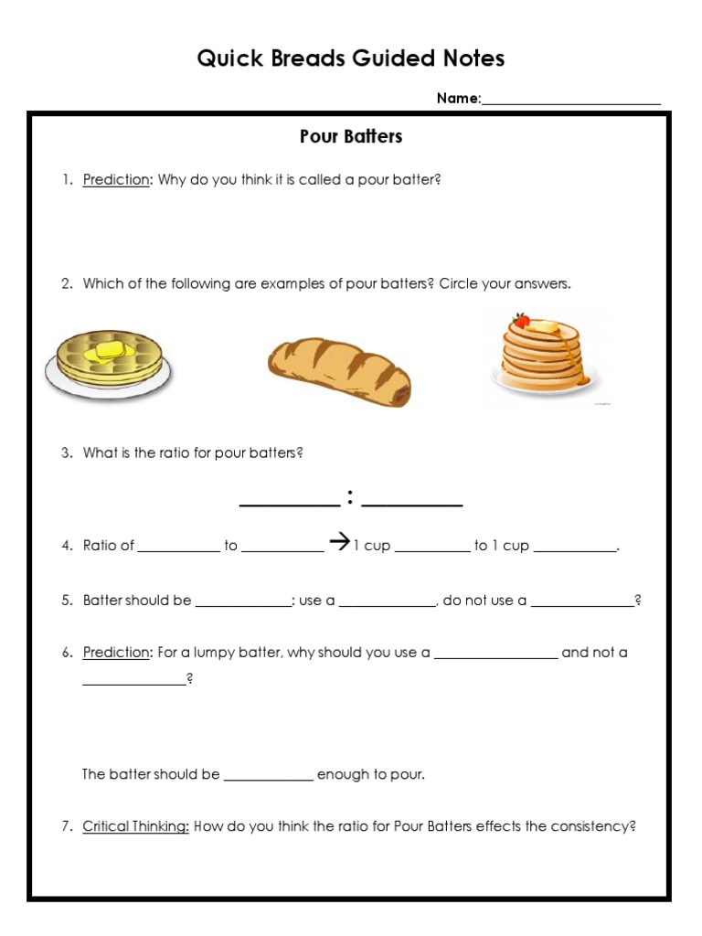 Quick Breads Guided Notes PDF Breads Batter (Cooking)