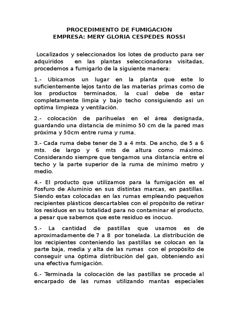 Procedimiento de Fumigacion | PDF