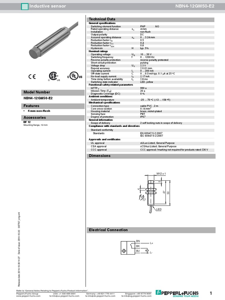 NBN4-12GM50-E2 Inductive Sensor Specs | PDF | Technology & Engineering