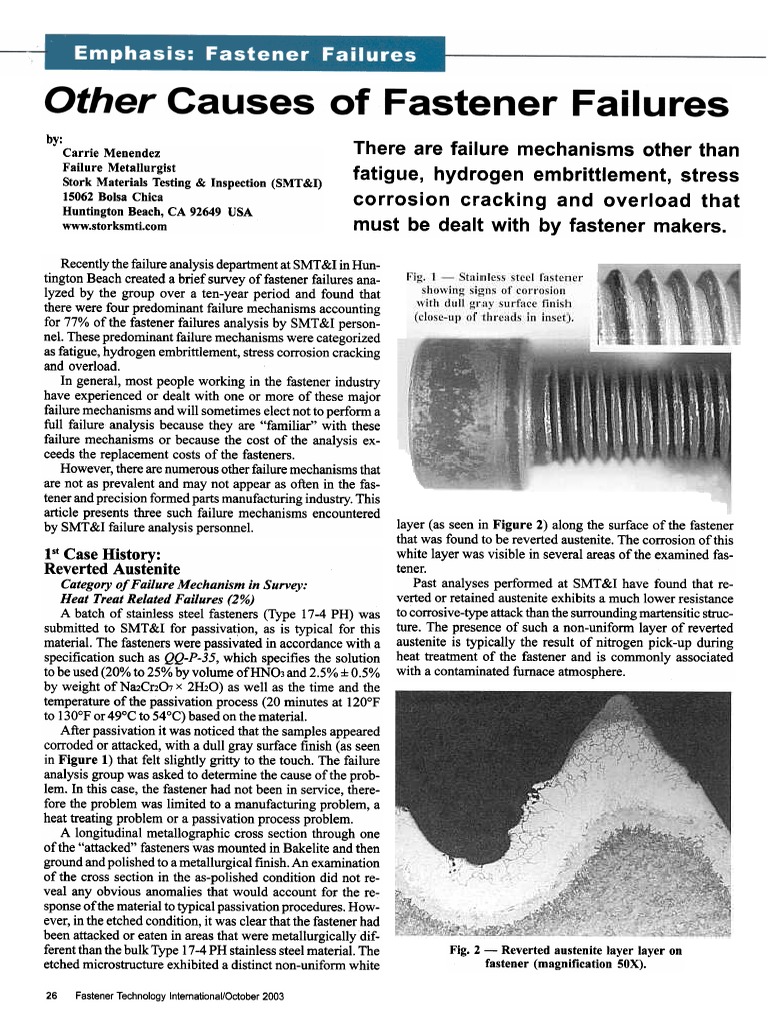 Other Causes of Fastener Failures Screw Heat Treating