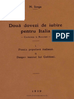 Două Dovezi de Iubire Pentru Italia - Conferinţe La Bucureşti - N. Iorga