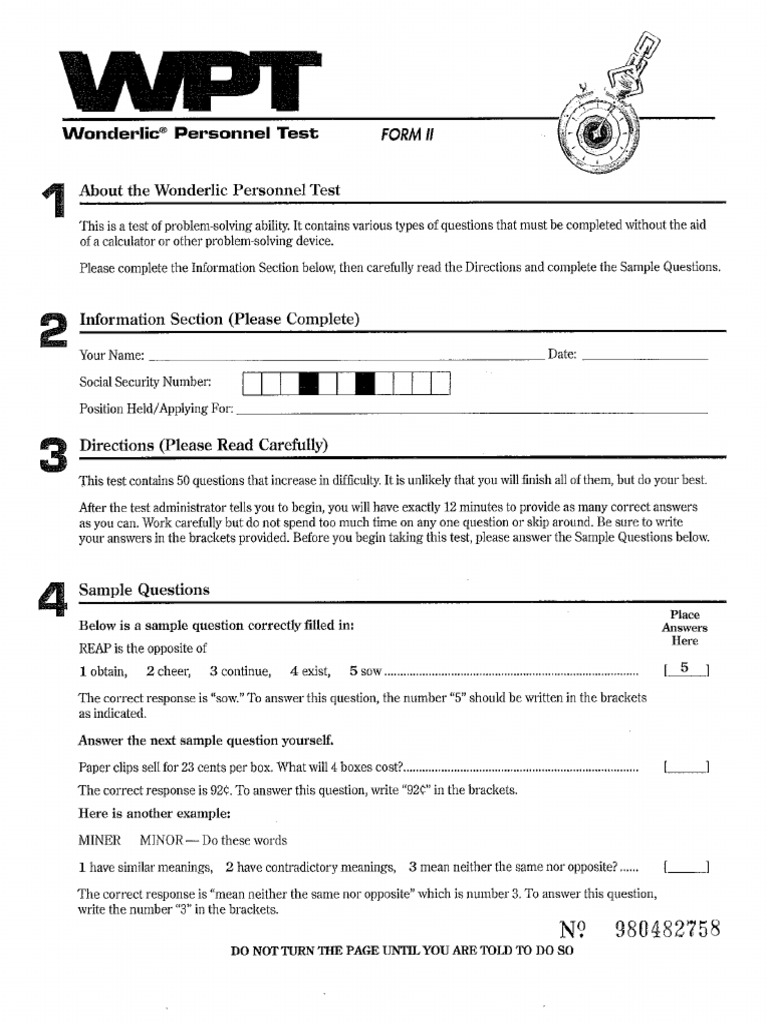 Wonderlic Personnel Test Form II (2)