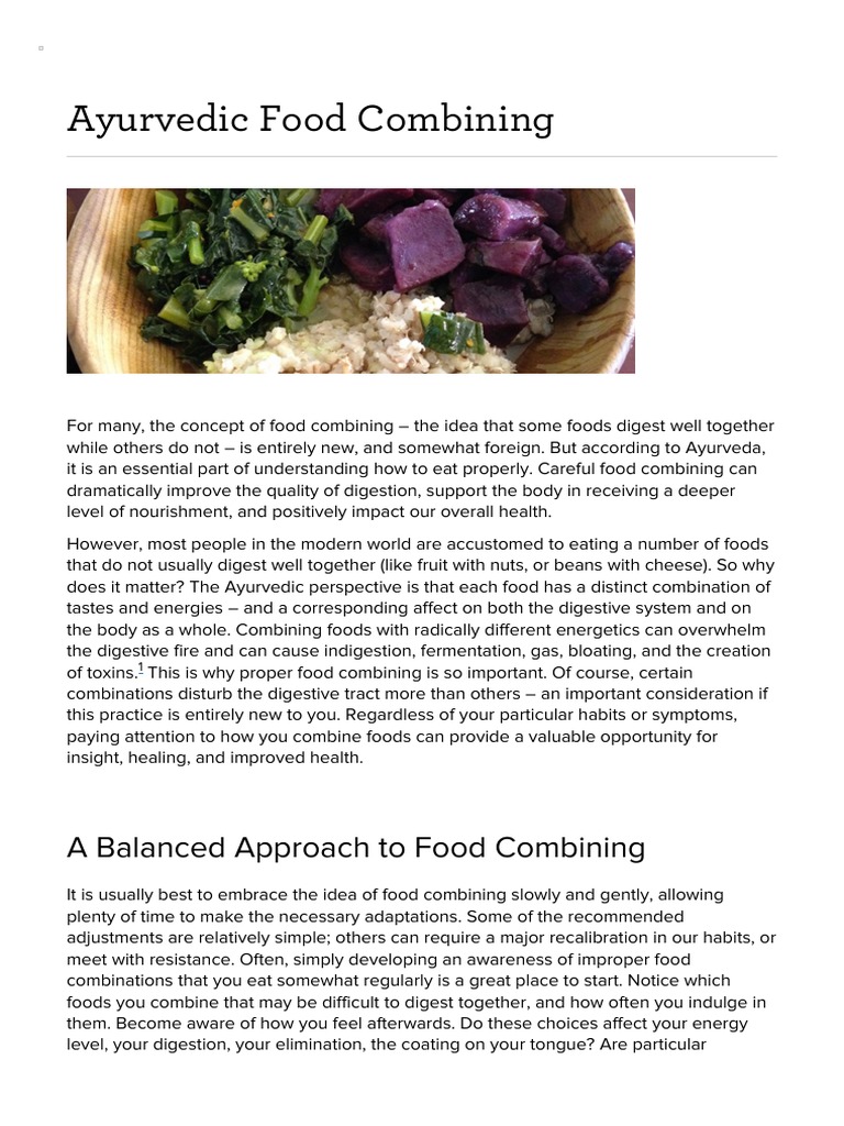 Ayurveda Food Combining Banyan Botanicals PDF Yogurt Foods