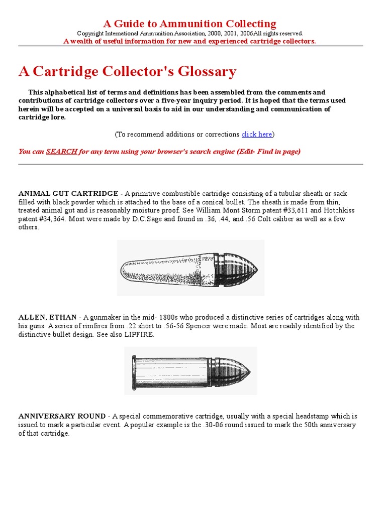 A Cartridge Collector's Glossary PDF Cartridge (Firearms) Bullet