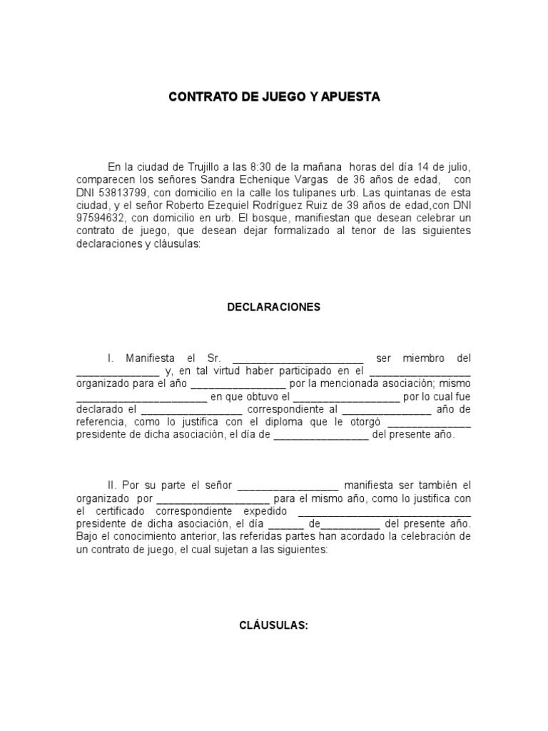 Contrato de Juego y Apuesta | PDF | Pagos | Gobierno
