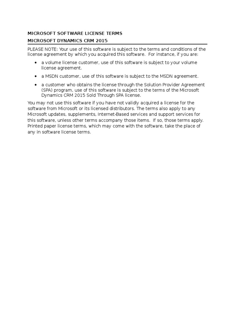 Microsoft Dynamics CRM 2015 License Terms | PDF