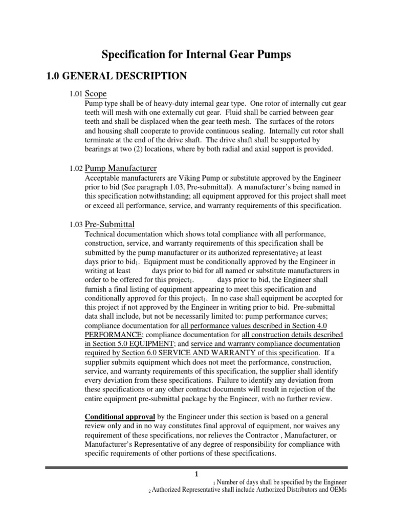 Internal Gear Pump Specification Guide | PDF | Pump | Specification ...