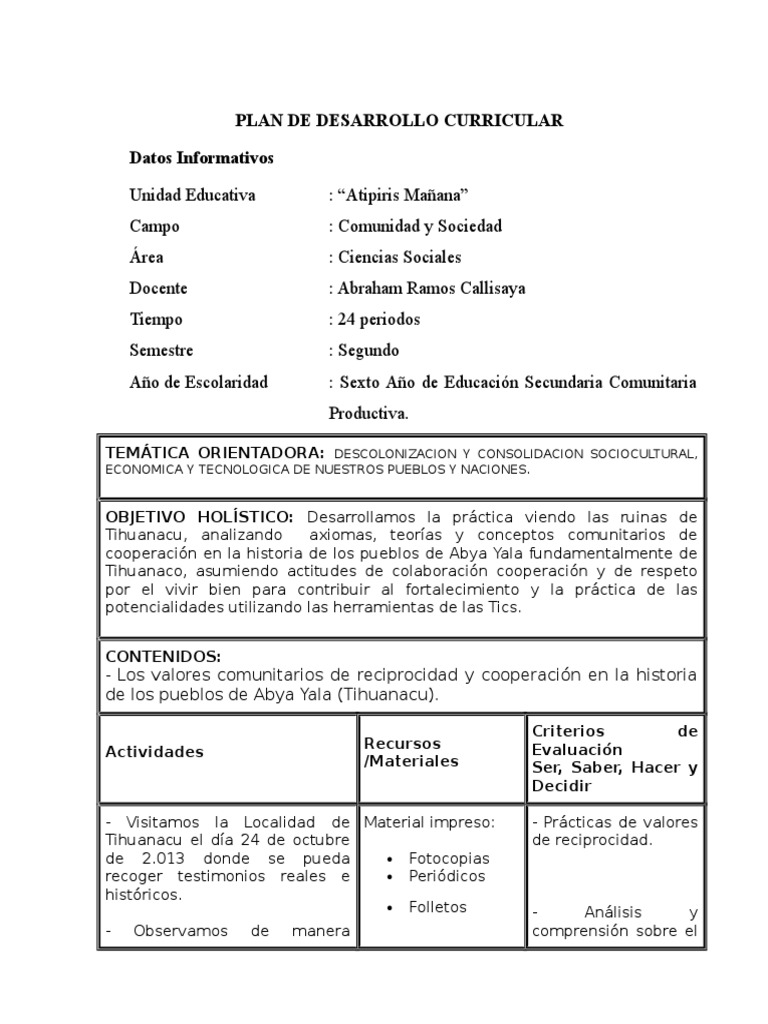 Plan de Desarrollo Curricular Secundaria | PDF | Sociedad | Science