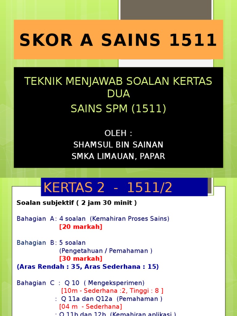 Teknik Menjawab Soalan Sains SPM 1511 Kertas 2 2015