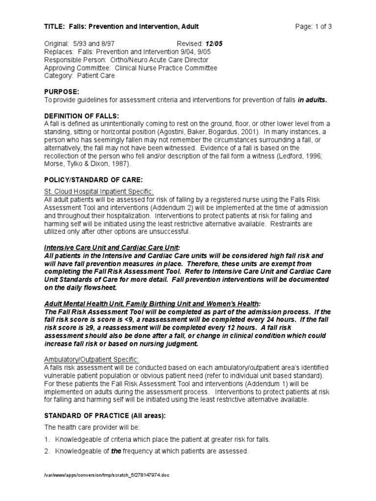 Falls-Prevention and Intervention | PDF | Patient | Nursing