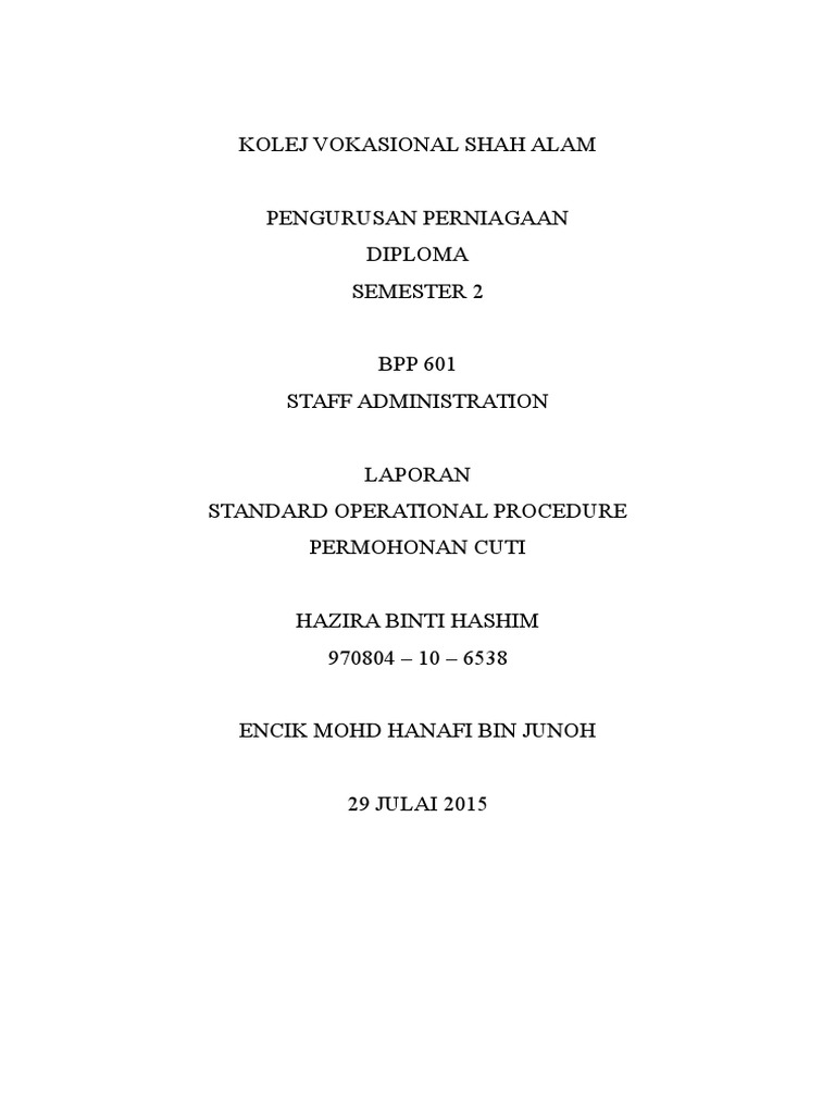 Contoh Profil Syarikat dan SOP Permohonan Kerja