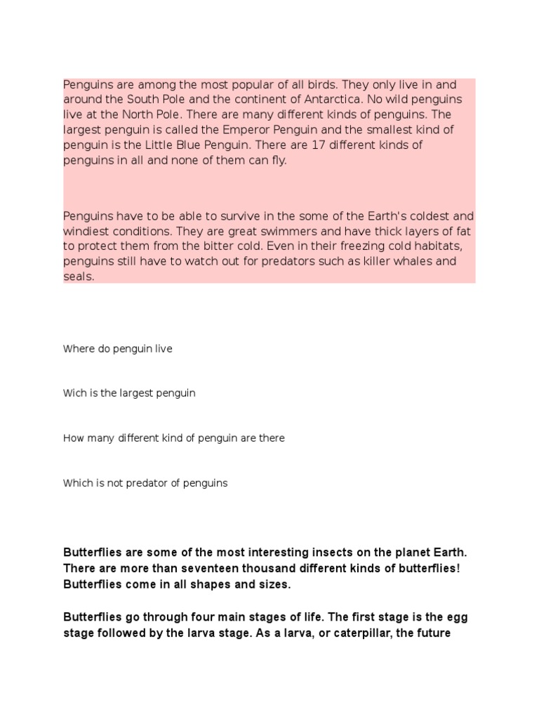 Penguins and Butterflies Facts | PDF | Foreign Language Studies