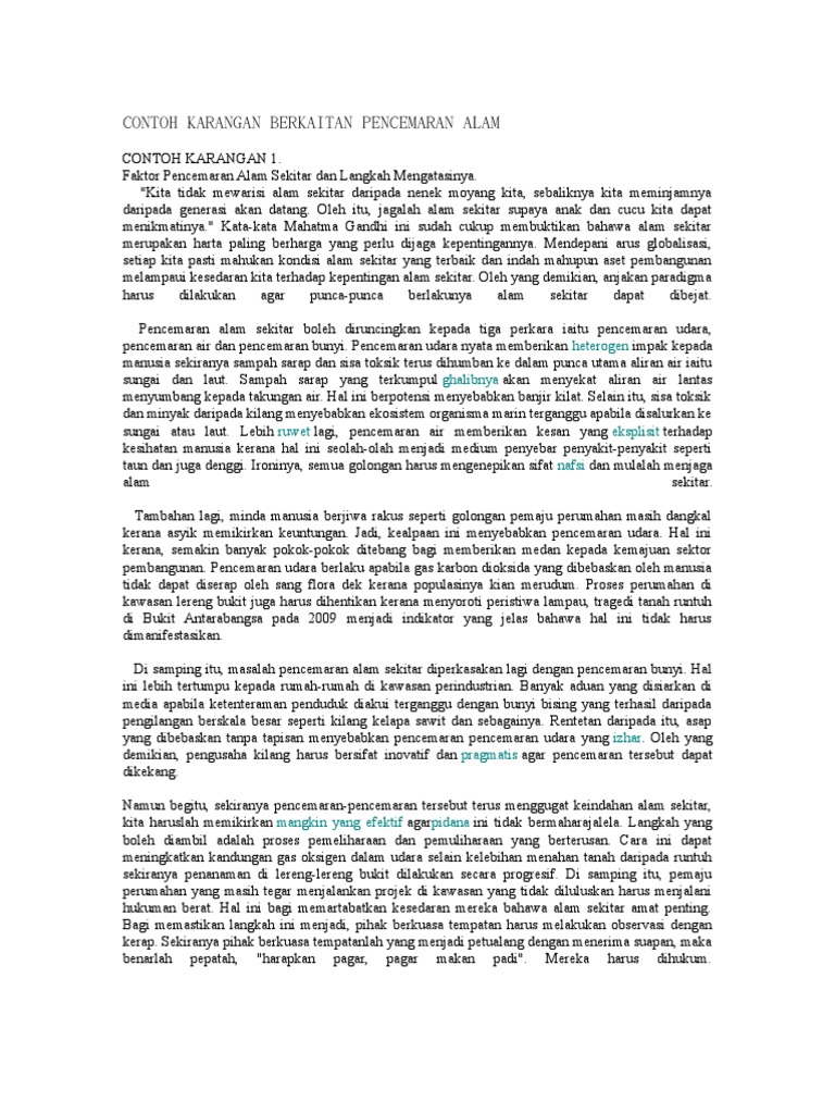 Contoh Karangan Berkaitan Pencemaran Alam Pdf