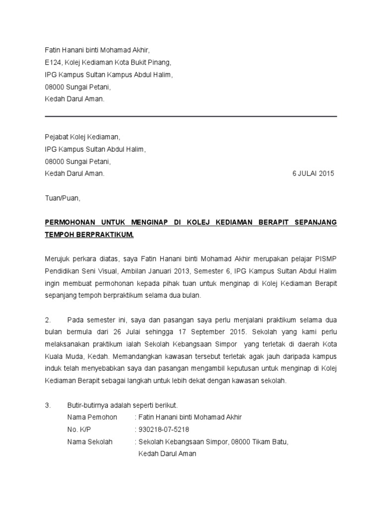 Cara Tulis Surat Memohon Bilik Kolej Uitm Seremban