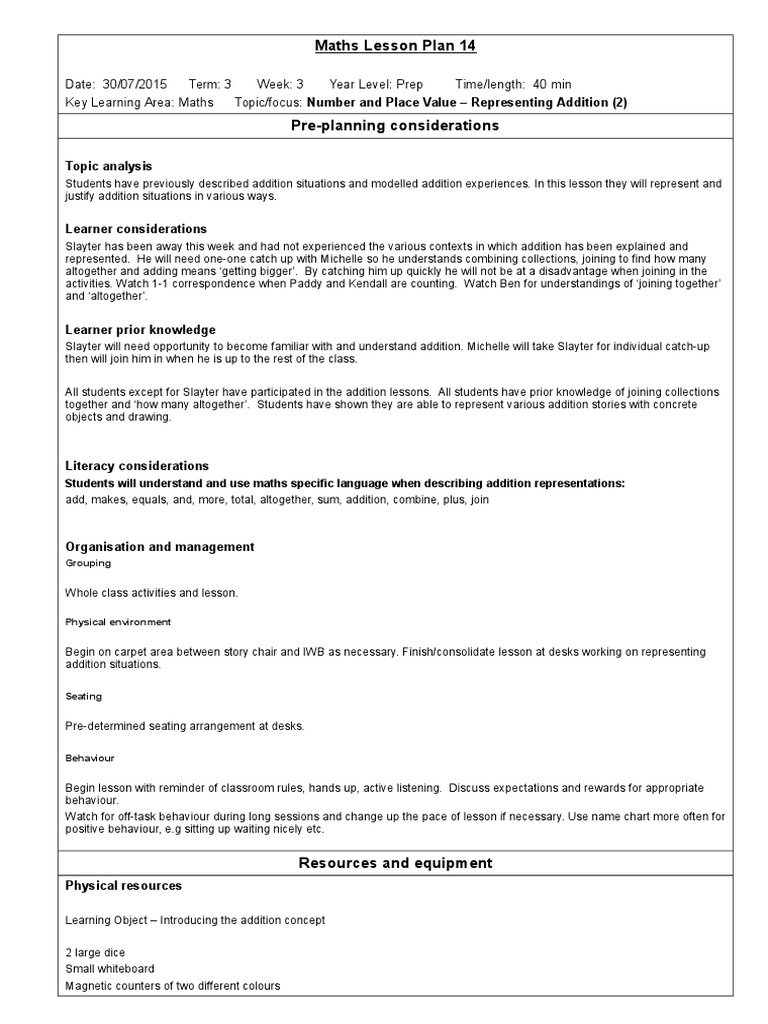 lesson plan 14 term 3 week 3 maths | Lesson Plan | Learning