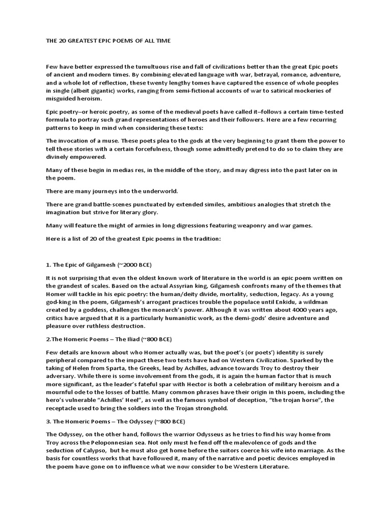 The 20 Greatest Epic Poems of All Time PDF Aeneid Epic Poetry