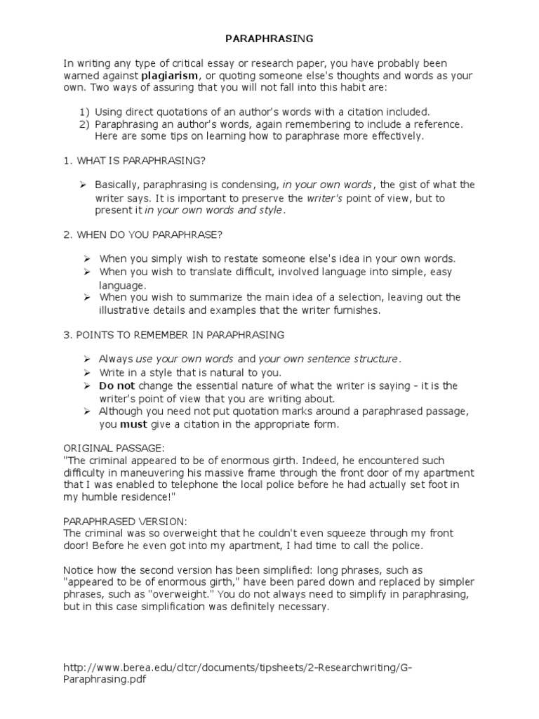 Good Examples of Paraphrasing