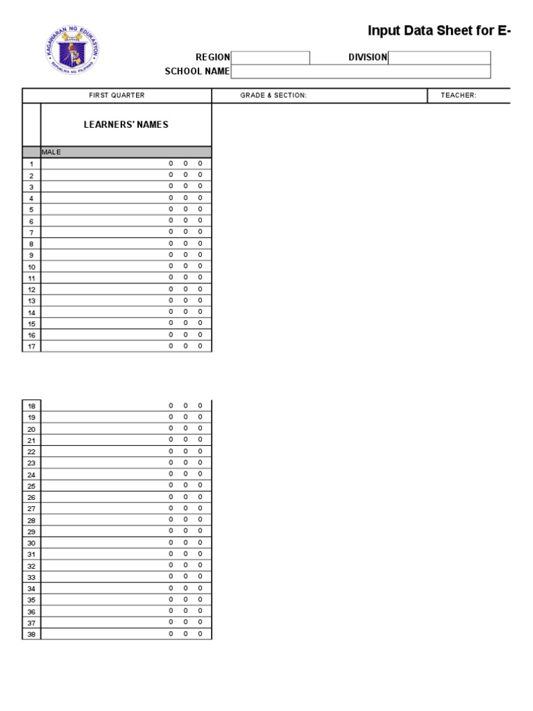 E-Class Input Data Sheet Template | PDF | Behavior Modification | Teaching