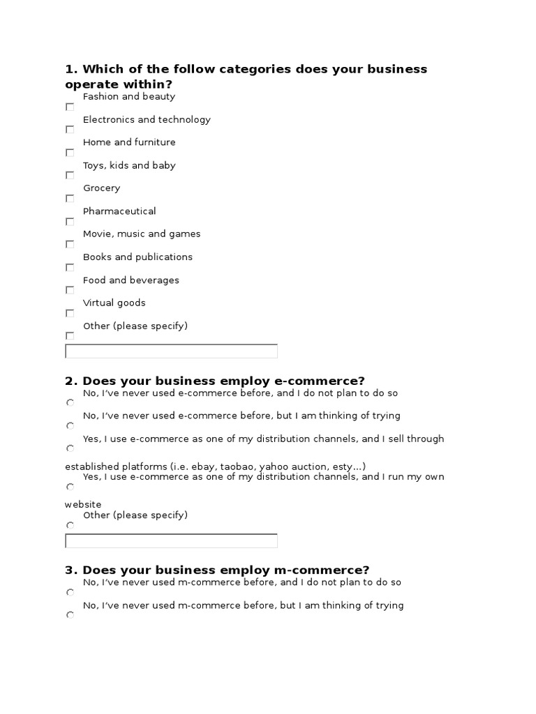 Questionnaire  E Commerce  Social Media Marketing