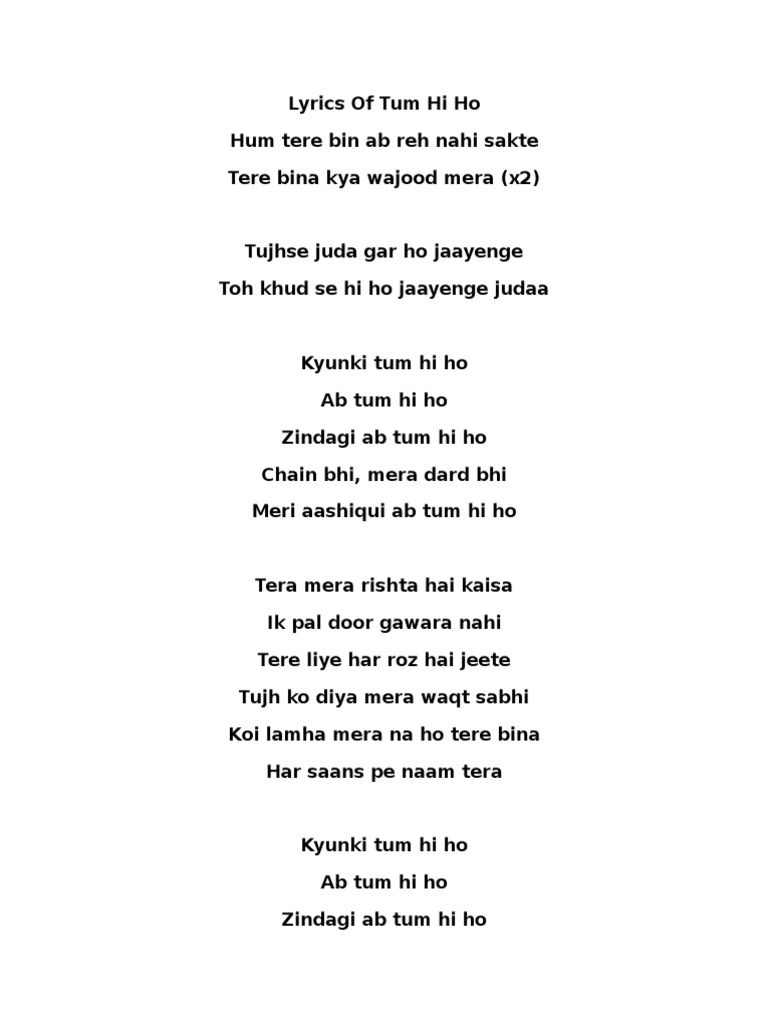 Tum Hi Ho Lyrics Pdf