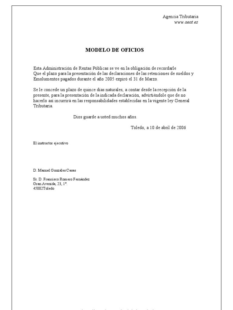 MODELO DE OFICIOS