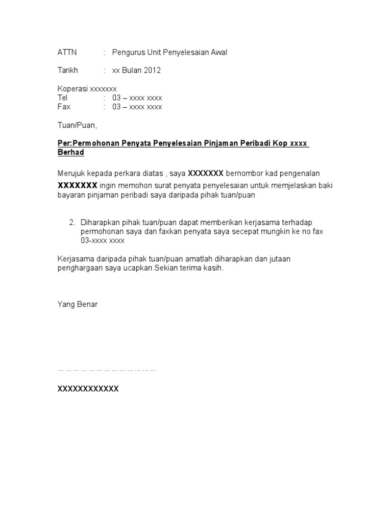 Contoh Surat Permohonan Untuk Surat Pelepasan Pinjaman Kendaraan
