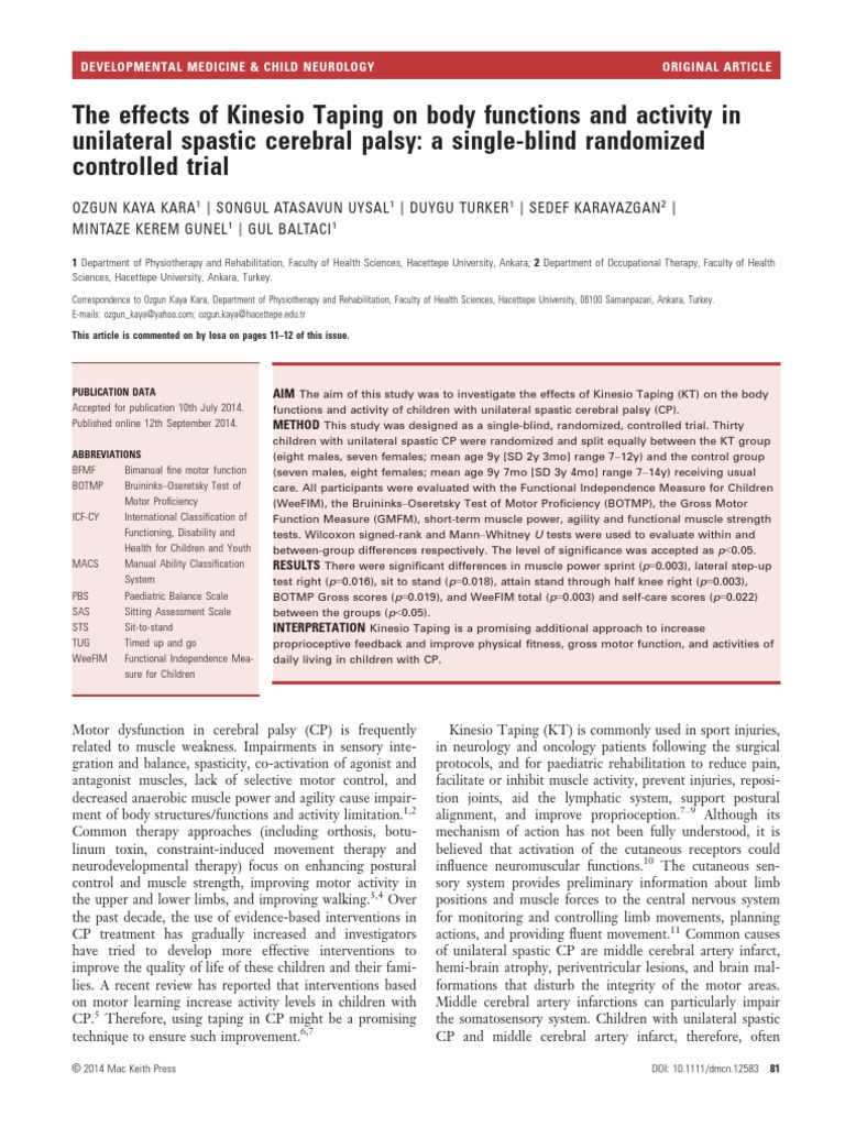 The Effects of Kinesio Taping On Body Functions and Activity in ...
