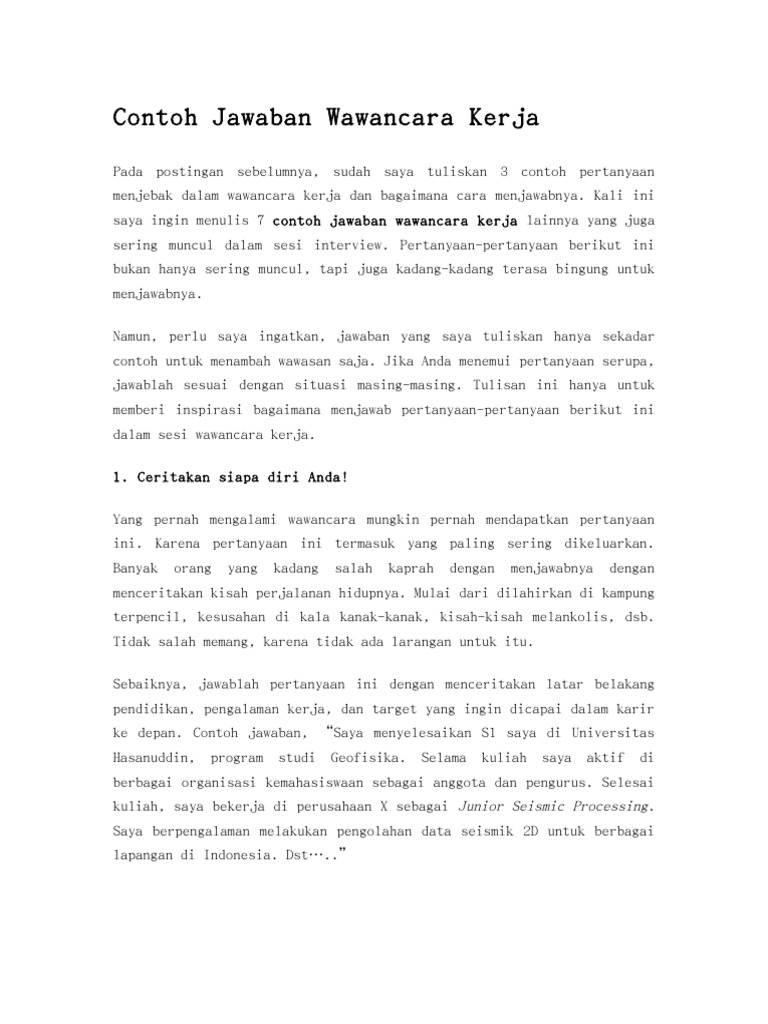 Contoh Jawaban Wawancara Kerja Pdf