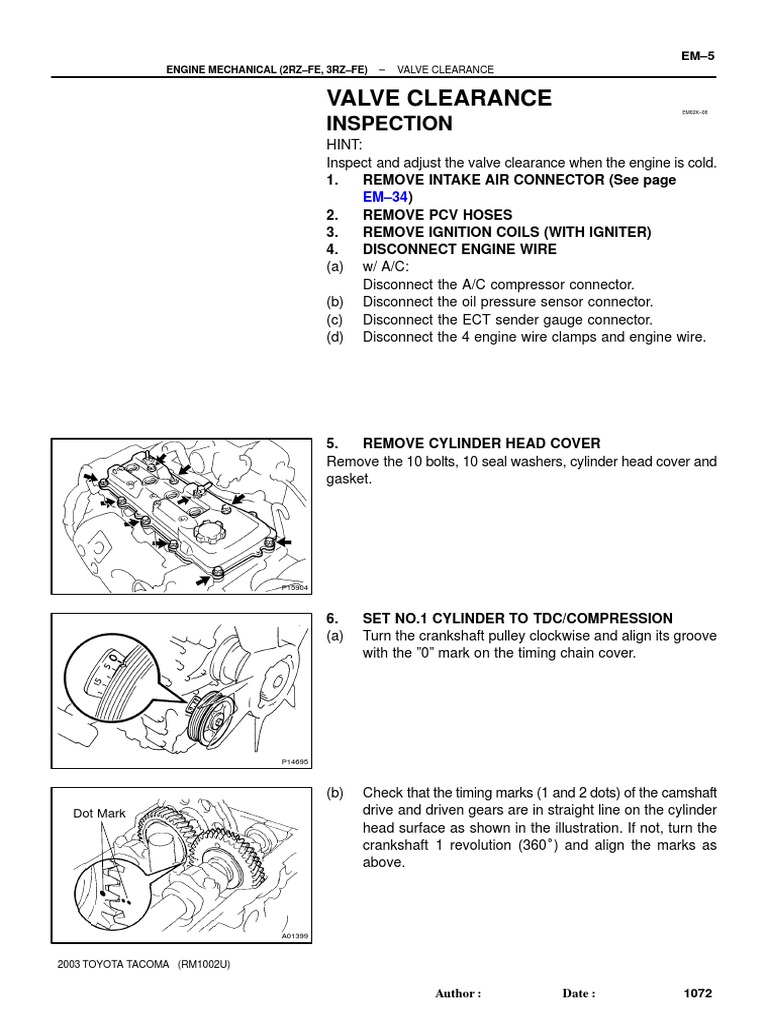 2rz Valve Clearance Inspection PDF Systems Engineering Manufactured Goods
